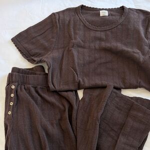 LESET Brown Pointelle Knit Set